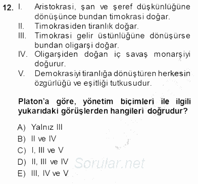 Siyaset Felsefesi 1 2014 - 2015 Ara Sınavı 12.Soru