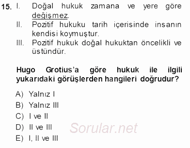 Siyaset Felsefesi 1 2014 - 2015 Ara Sınavı 15.Soru