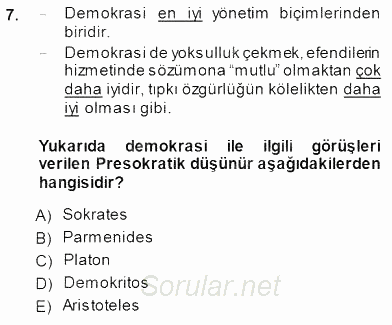 Siyaset Felsefesi 1 2014 - 2015 Ara Sınavı 7.Soru