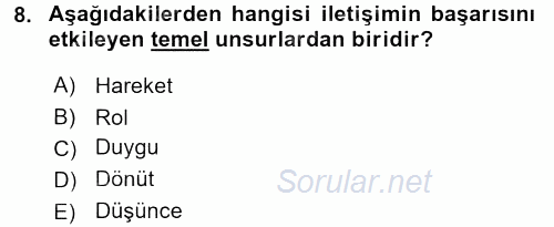 Bireyler Arası İletişim 2016 - 2017 Ara Sınavı 8.Soru