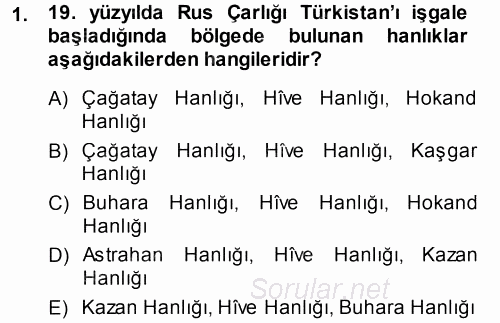 Orta Asya ve Kafkaslarda Siyaset 2013 - 2014 Dönem Sonu Sınavı 1.Soru