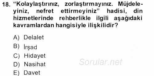 Din Eğitimi Ve Din Hizmetlerinde Rehberlik 2013 - 2014 Dönem Sonu Sınavı 18.Soru