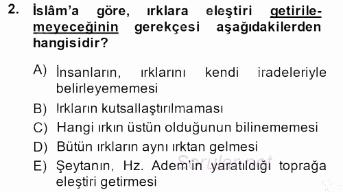 Din Eğitimi Ve Din Hizmetlerinde Rehberlik 2013 - 2014 Dönem Sonu Sınavı 2.Soru