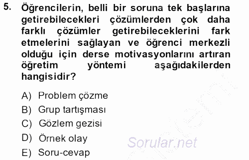 Din Eğitimi Ve Din Hizmetlerinde Rehberlik 2013 - 2014 Dönem Sonu Sınavı 5.Soru