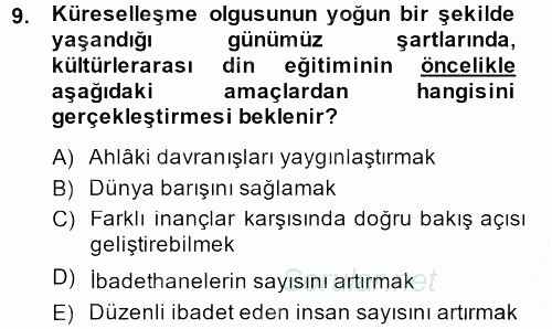 Din Eğitimi Ve Din Hizmetlerinde Rehberlik 2013 - 2014 Dönem Sonu Sınavı 9.Soru