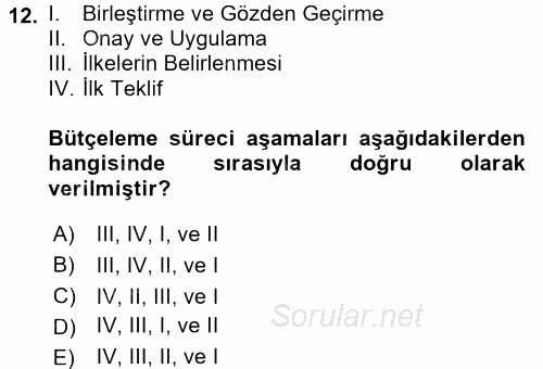 Maliyet Yönetimi 2016 - 2017 Ara Sınavı 12.Soru