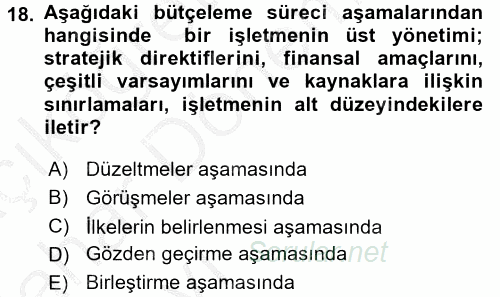 Maliyet Yönetimi 2016 - 2017 Ara Sınavı 18.Soru
