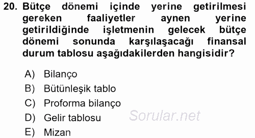 Maliyet Yönetimi 2016 - 2017 Ara Sınavı 20.Soru