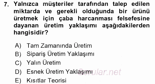 Maliyet Yönetimi 2016 - 2017 Ara Sınavı 7.Soru