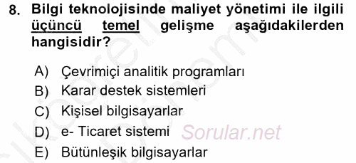 Maliyet Yönetimi 2016 - 2017 Ara Sınavı 8.Soru