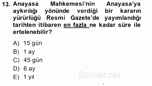 Genel Vergi Hukuku 2014 - 2015 Ara Sınavı 13.Soru