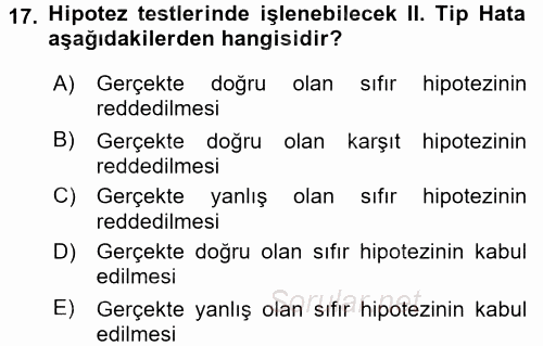 Tıbbi İstatistik 2017 - 2018 Dönem Sonu Sınavı 17.Soru