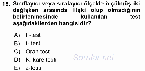 Tıbbi İstatistik 2017 - 2018 Dönem Sonu Sınavı 18.Soru