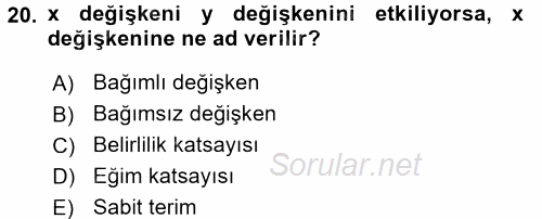 Tıbbi İstatistik 2017 - 2018 Dönem Sonu Sınavı 20.Soru