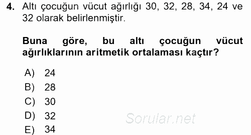 Tıbbi İstatistik 2017 - 2018 Dönem Sonu Sınavı 4.Soru