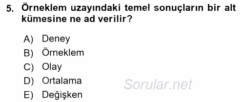 Tıbbi İstatistik 2017 - 2018 Dönem Sonu Sınavı 5.Soru