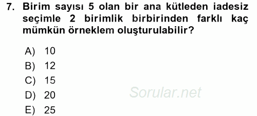 Tıbbi İstatistik 2017 - 2018 Dönem Sonu Sınavı 7.Soru