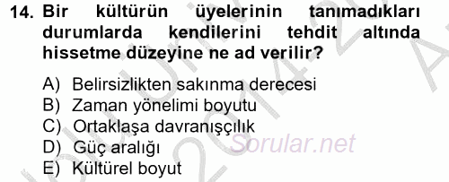 Kültürlerarası İletişim 2014 - 2015 Ara Sınavı 14.Soru