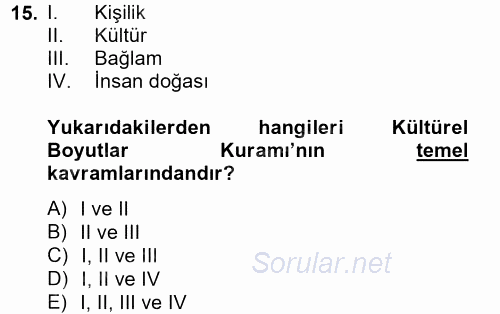 Kültürlerarası İletişim 2014 - 2015 Ara Sınavı 15.Soru