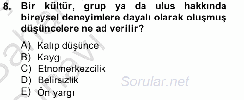 Kültürlerarası İletişim 2014 - 2015 Ara Sınavı 8.Soru