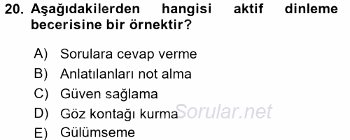 Engelli Bakımı ve Rehabilitasyonunu Planlama 2017 - 2018 Ara Sınavı 20.Soru