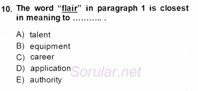 İleri Okuma Ve Yazma Becerileri 1 2014 - 2015 Ara Sınavı 10.Soru