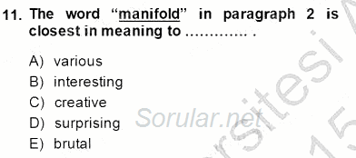 İleri Okuma Ve Yazma Becerileri 1 2014 - 2015 Ara Sınavı 11.Soru