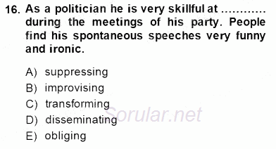 İleri Okuma Ve Yazma Becerileri 1 2014 - 2015 Ara Sınavı 16.Soru