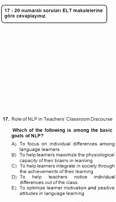 İleri Okuma Ve Yazma Becerileri 1 2014 - 2015 Ara Sınavı 17.Soru