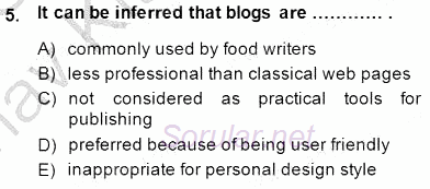 İleri Okuma Ve Yazma Becerileri 1 2014 - 2015 Ara Sınavı 5.Soru