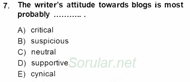 İleri Okuma Ve Yazma Becerileri 1 2014 - 2015 Ara Sınavı 7.Soru