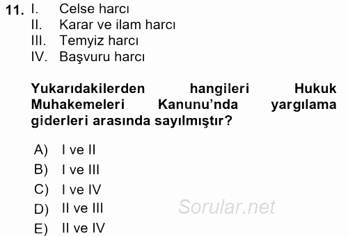 Damga Vergisi Ve Harçlar Bilgisi 2015 - 2016 Dönem Sonu Sınavı 11.Soru