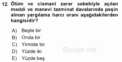 Damga Vergisi Ve Harçlar Bilgisi 2015 - 2016 Dönem Sonu Sınavı 12.Soru
