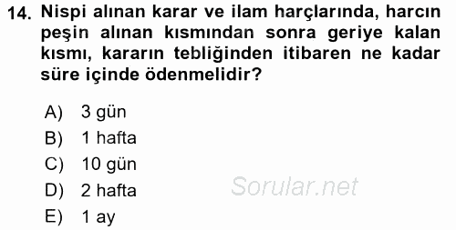 Damga Vergisi Ve Harçlar Bilgisi 2015 - 2016 Dönem Sonu Sınavı 14.Soru