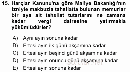 Damga Vergisi Ve Harçlar Bilgisi 2015 - 2016 Dönem Sonu Sınavı 15.Soru