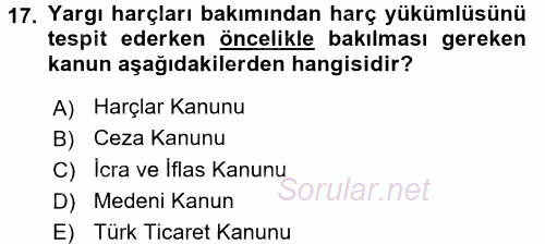 Damga Vergisi Ve Harçlar Bilgisi 2015 - 2016 Dönem Sonu Sınavı 17.Soru