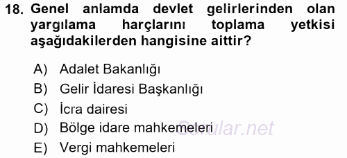 Damga Vergisi Ve Harçlar Bilgisi 2015 - 2016 Dönem Sonu Sınavı 18.Soru