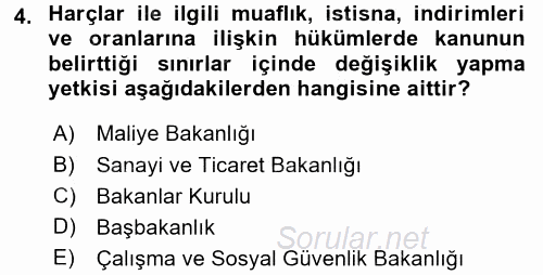 Damga Vergisi Ve Harçlar Bilgisi 2015 - 2016 Dönem Sonu Sınavı 4.Soru