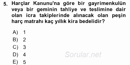 Damga Vergisi Ve Harçlar Bilgisi 2015 - 2016 Dönem Sonu Sınavı 5.Soru