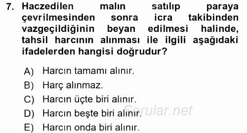 Damga Vergisi Ve Harçlar Bilgisi 2015 - 2016 Dönem Sonu Sınavı 7.Soru