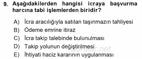 Damga Vergisi Ve Harçlar Bilgisi 2015 - 2016 Dönem Sonu Sınavı 9.Soru
