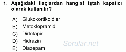 Temel Veteriner Farmakoloji ve Toksikoloji 2016 - 2017 Dönem Sonu Sınavı 1.Soru