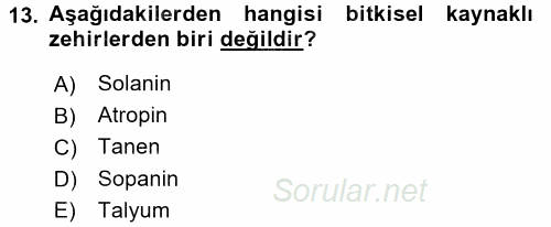 Temel Veteriner Farmakoloji ve Toksikoloji 2016 - 2017 Dönem Sonu Sınavı 13.Soru