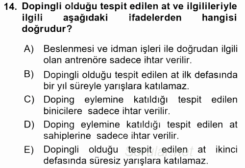 Temel Veteriner Farmakoloji ve Toksikoloji 2016 - 2017 Dönem Sonu Sınavı 14.Soru