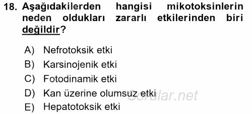 Temel Veteriner Farmakoloji ve Toksikoloji 2016 - 2017 Dönem Sonu Sınavı 18.Soru