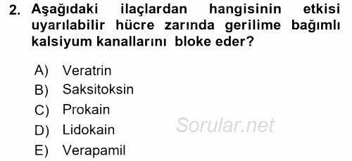 Temel Veteriner Farmakoloji ve Toksikoloji 2016 - 2017 Dönem Sonu Sınavı 2.Soru