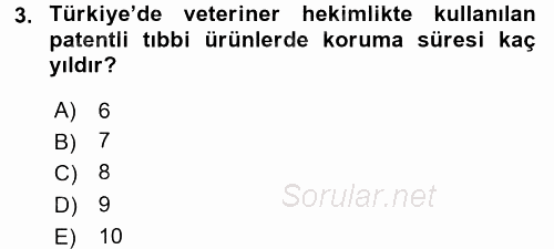 Temel Veteriner Farmakoloji ve Toksikoloji 2016 - 2017 Dönem Sonu Sınavı 3.Soru