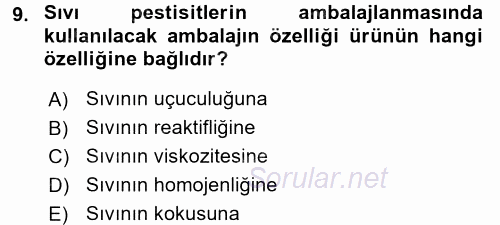 Temel Veteriner Farmakoloji ve Toksikoloji 2016 - 2017 Dönem Sonu Sınavı 9.Soru
