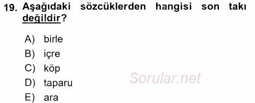 XI-XIII. Yüzyıllar Türk Dili 2016 - 2017 Ara Sınavı 19.Soru