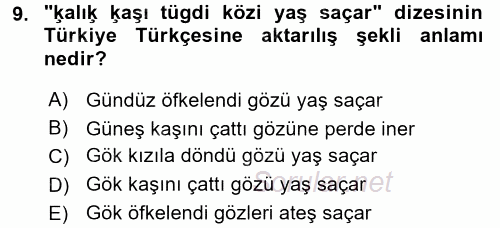 XI-XIII. Yüzyıllar Türk Dili 2016 - 2017 Ara Sınavı 9.Soru